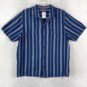 Topo Designs Shirt Mens L Blue Stripe Daytripper Hemp Blend Preppy Outdoor